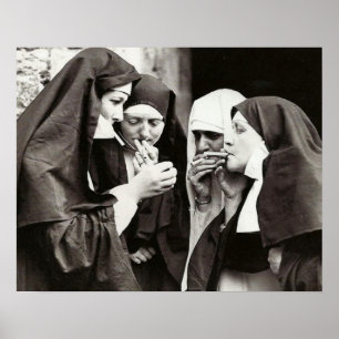Poster Nonnes Fumer Photographie Vintage 20x16po