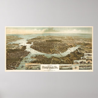 Poster Norfolk birdseye map - 1892 (Wellge) BigMapBlog