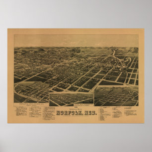 Poster Norfolk Nebraska 1889 Antique carte panoramique