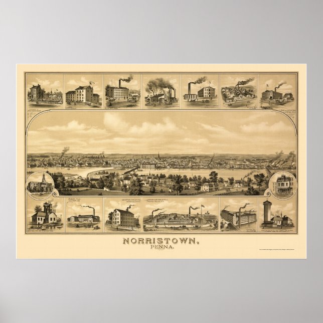 Poster Norristown, PA Carte panoramique - 1881 (Devant)