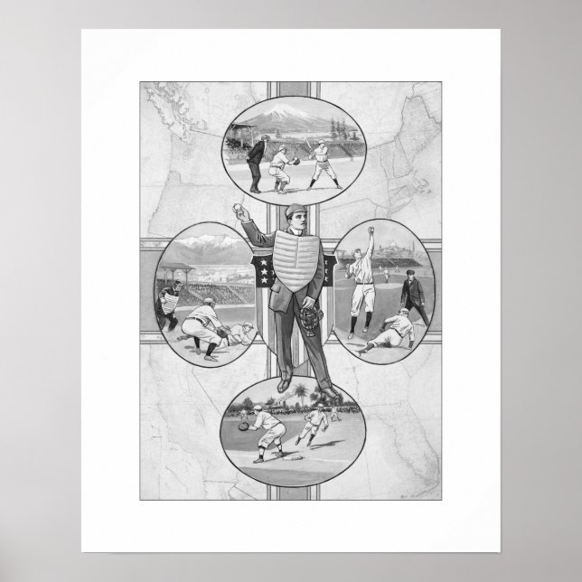 Poster North East South West Basball, Art Print (Devant)