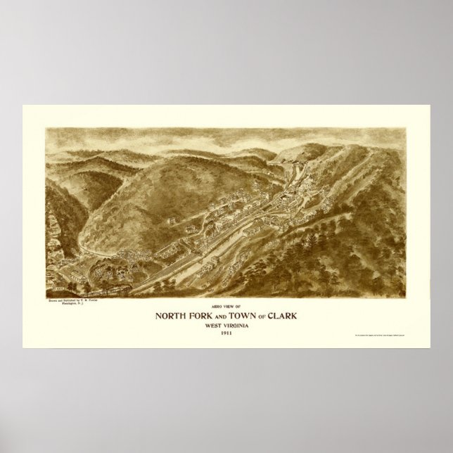 Poster North Fork and Clark, WV Panoramic Map - 1911 (Devant)