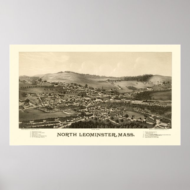 Poster North Leominster, MA Carte panoramique - 1887 (Devant)