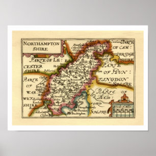Poster Northamptonshire Comté Angleterre Carte Antiquaire