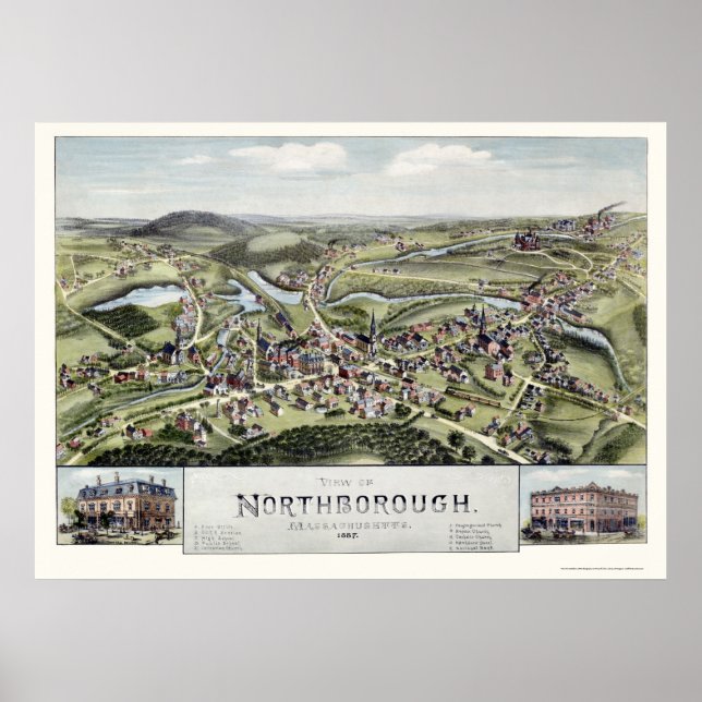 Poster Northborough, MA Carte panoramique - 1887 (Devant)