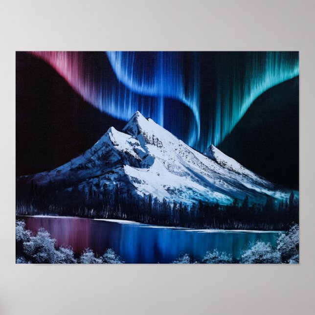 Poster Northern Lights Bob Ross - paysage inspiré (Devant)