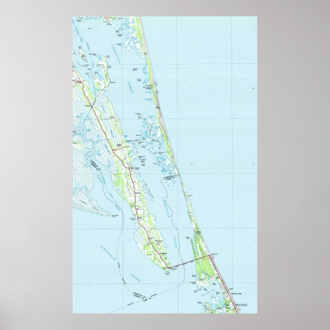 Poster Northern Outer Banks North Carolina Map (1985) (Devant)