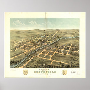Poster Northfield Minnesota 1869 Antique carte panoramiqu