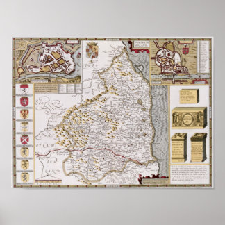 Poster Northumberland, gravée par Jodocus Hondius