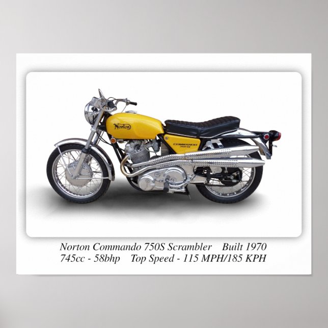 Poster Norton Commando 750s Scrambler Motorcycle - A3 (Devant)
