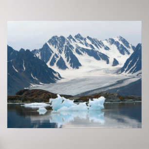 Poster Norvège, Glacier qui recule et iceberg