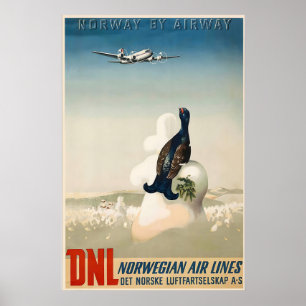Poster Norvège Oslo Sport d'Hiver Ski Voyage Vintage