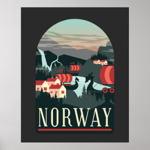 Poster Norvège Paysage Vintage