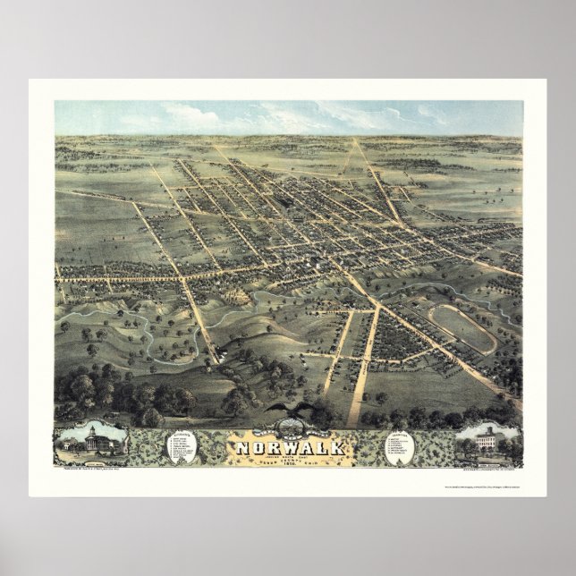 Poster Norwalk, OH Carte panoramique - 1870 (Devant)