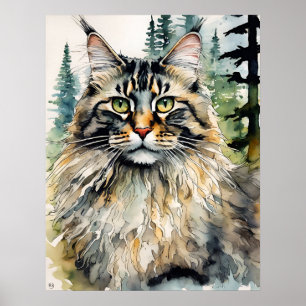 Poster Norwegian Forest Cat - Art Chat Imprimer
