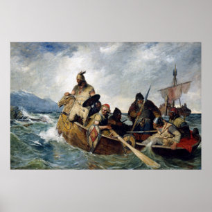 Poster Norwegian Vikings Land in Iceland Year 872