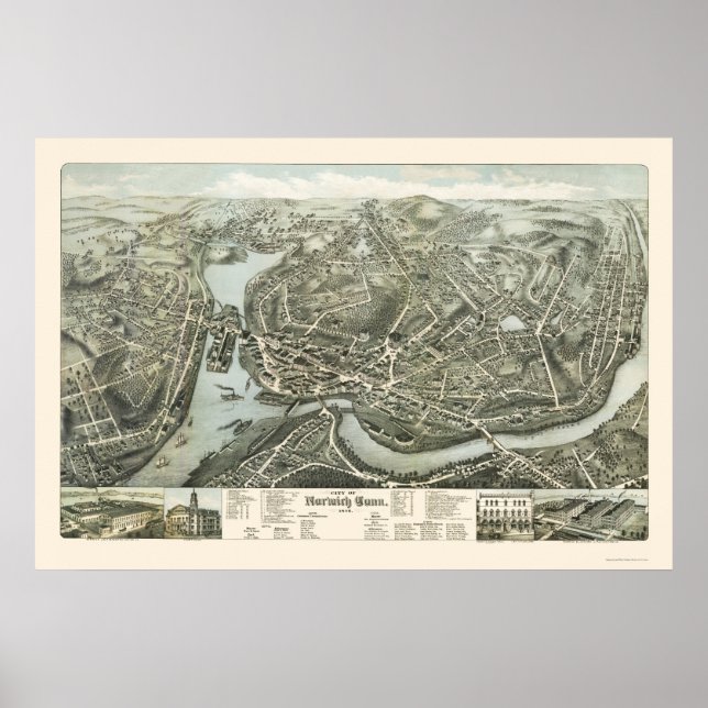Poster Norwich CT Panoramic Map - 1876 (Devant)
