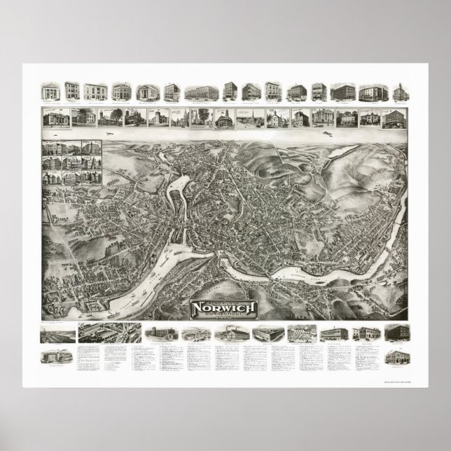 Poster Norwich CT Panoramic Map - 1912 (Devant)