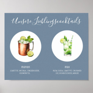 Poster Nos cocktails préférés mariage Dusty Blue 01