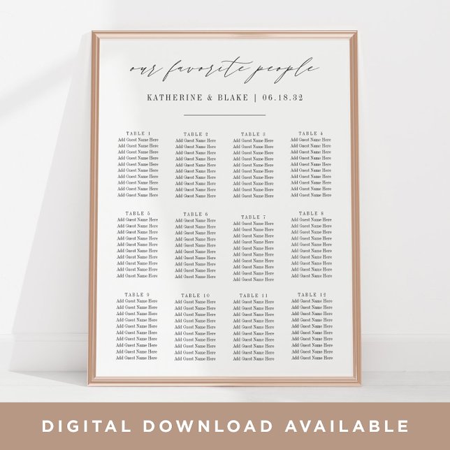 Poster Nos gens préférés | Graphique de sièges Mariage de (Créateur téléchargé)