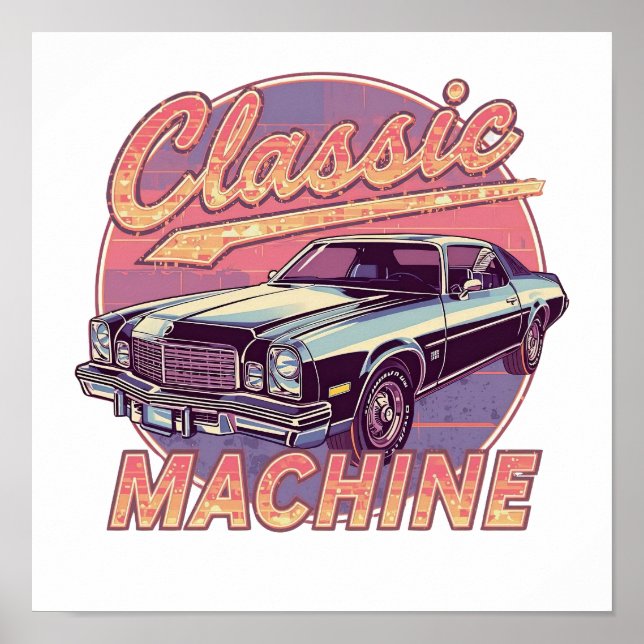 Poster Nostalgic Synthwave Sunset Car (Devant)