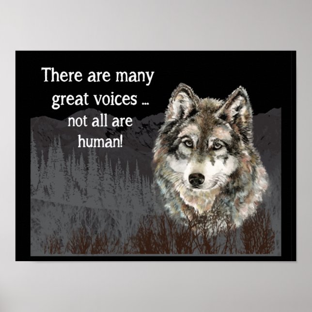 Poster Not all Voices Human Inspirational Wolf Quote (Devant)