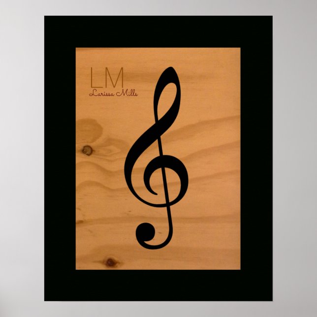 Poster note musicale, clef à trois sur bois, coutume (Devant)