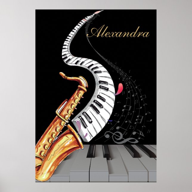 Poster Note musicale Saxophone Piano personnalisé (Devant)