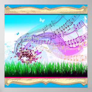 Poster Notes de musique avec papillons