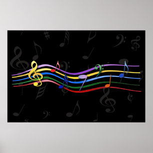 Poster Notes de musique couleur arc-en-ciel 48 x 32
