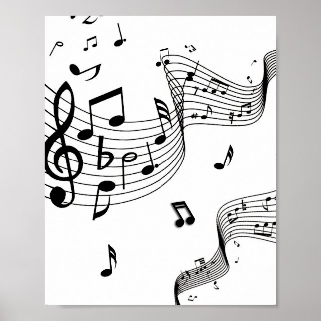 Poster Notes de musique sur blanc  (Devant)