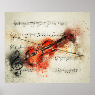 Poster Notes de musique violon aquarelle