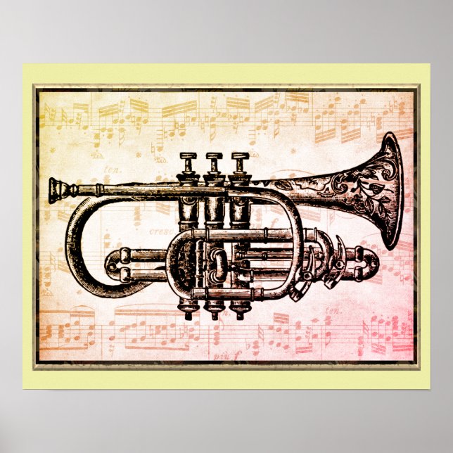 Poster Notes de trompette et de musique (Devant)