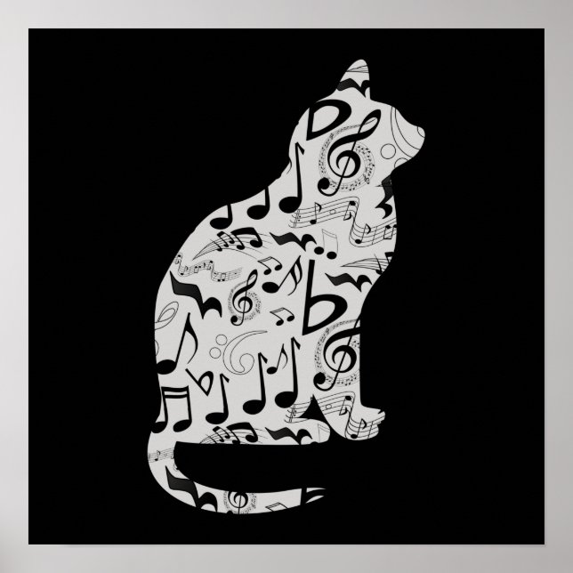 Poster Notes musicales Amoureux des chats - Musicien mini (Devant)