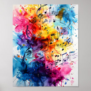 Poster Notes musicales Aquarelle peinture art graphique D
