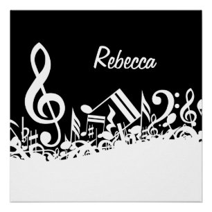 Poster Notes musicales brouillées blanches personnalisées