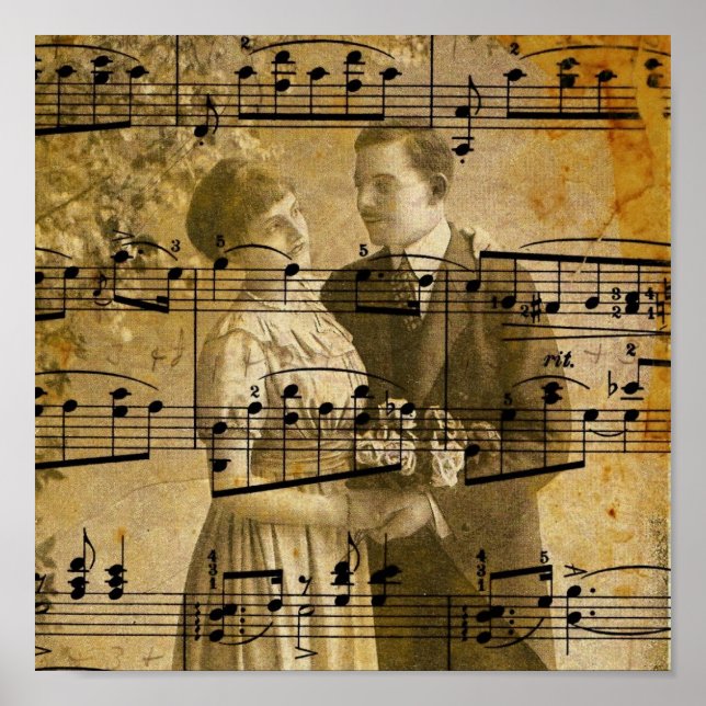 Poster Notes musicales en couple vintage (Devant)