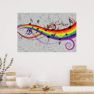 Poster Notes musicales en noir et gris arc-en-ciel