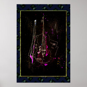 Poster Notes musicales et contrebasse