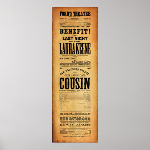 Poster Notre American Cousin Ford's Theatre 14 avril 1865