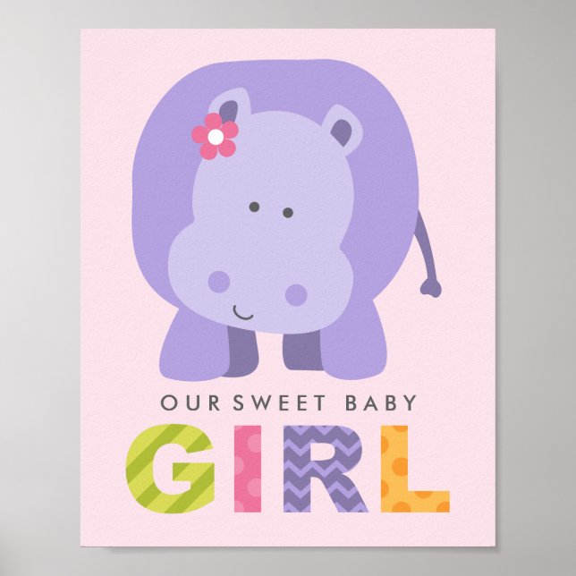 Poster Notre Bébée Douce Fille Violet Hippo Nursery (Devant)