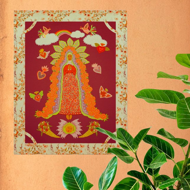 Poster Notre-Dame de Guadalupe (Folk Art depiction of Our Lady of Guadalupe. Also available framed or as an instant download.)