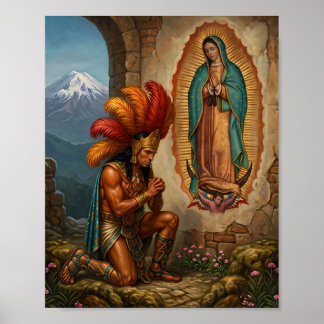 Poster Notre-Dame de Guadalupe et Guerrier Aztèque - Foi