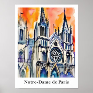 Poster Notre-Dame de Paris France Aquarelle Voyage