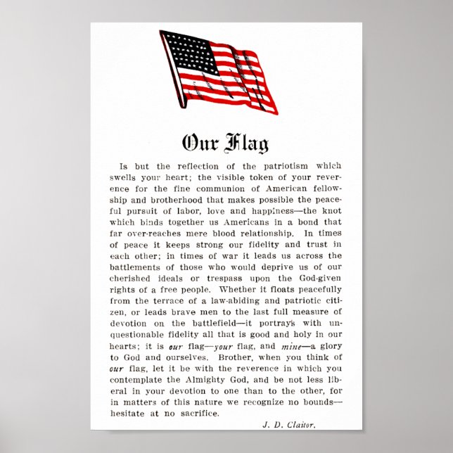 Poster Notre drapeau USA Americana Patriotisme Mots (Devant)
