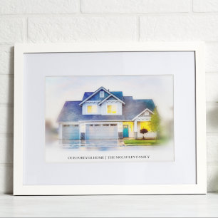Poster Notre Forever Home Custom House Portrait Aquarelle