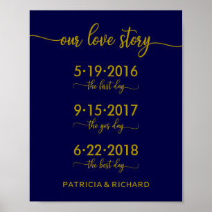Poster Notre histoire d'amour Dates spéciales Or Bleu mar