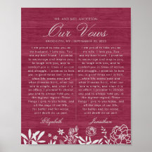 Notre Mariage Vows Burgundy Floral Wood Anniversai