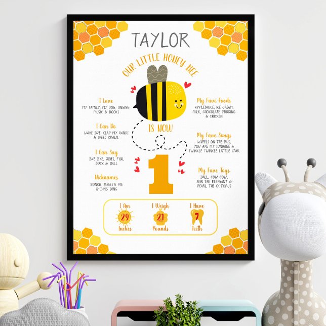 Poster Notre petite abeille de miel 1er anniversaire Jalo (Créateur téléchargé)