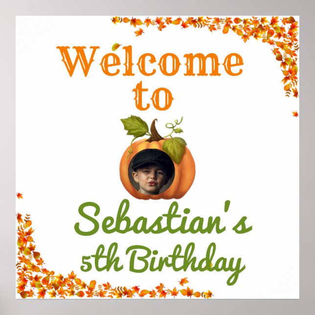 Poster Notre petite photo Citrouille Bienvenue Anniversai (Devant)